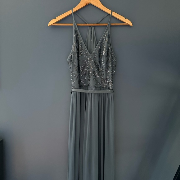 NWT 0 Slate / Dusty Blue Full Length Maxi Sequin Dress / Gown Bridesmaid / Prom - Picture 9 of 11